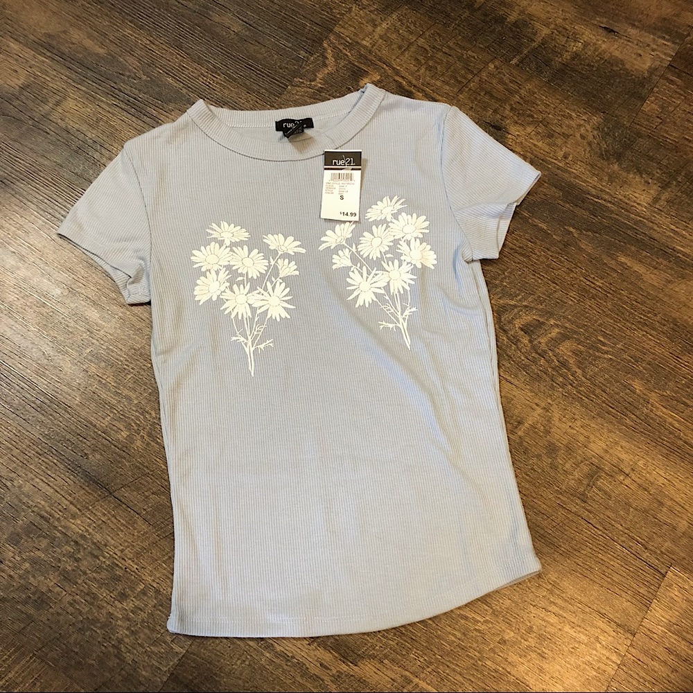 Light blue Rue 21 short sleeve with flowers NWT